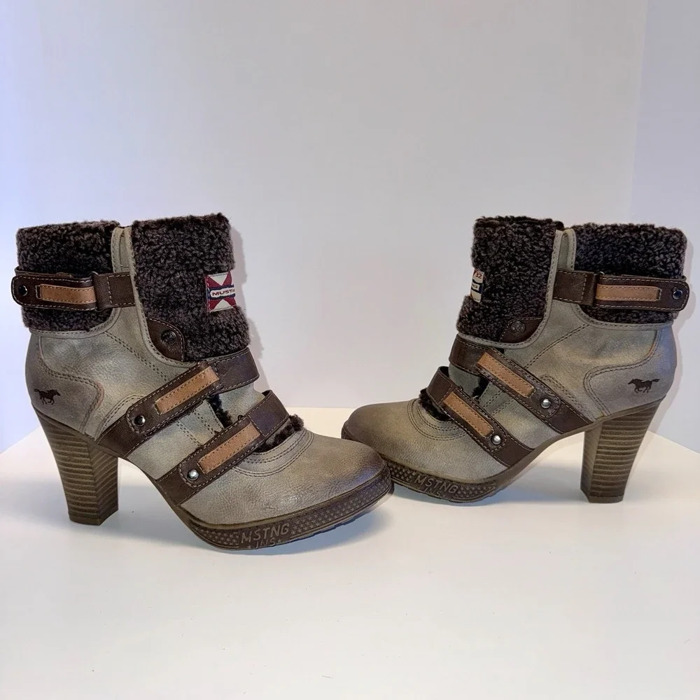 Mustang Womens Boots EU 41 US 10 Block Heel Ankle Zip‎